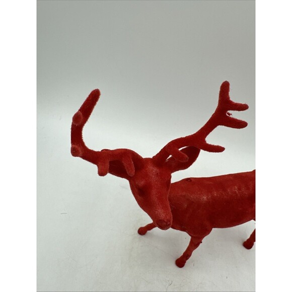 Vintage Red Flocked Reindeer Buck Deer Christmas Decor Plastic - Picture 4 of 16